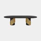 Luxxu Littus Oval Dining Table in polished brass, Nero Marquina marble and black glossy lacquer