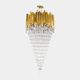 Opulent gold crystal Versailles chandelier, luxury home decor, grand lighting fixture.