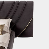 Modern Designer Headboard: Visionnaire's Ultrasound Bed. A sculptural masterpiece featuring a wave-design headboard with intricate quilting and polished stainless steel details.
