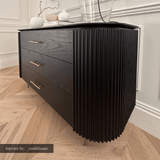 Lantine 3 Drawer Dresser - Black Oak & Brass