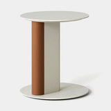 Coleccion Alexandra Native Side Table in latte finish with leather 28 and bush hammered white porcelain