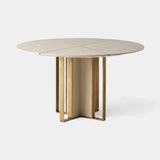 Coleccion Alexandra Tempo Leather Round Dining Table in bone with antique brass and leather 07