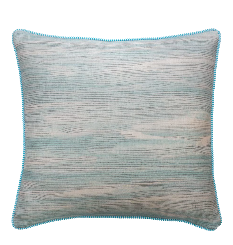 Puff Rain Cushion in Soft Blue Brush Details