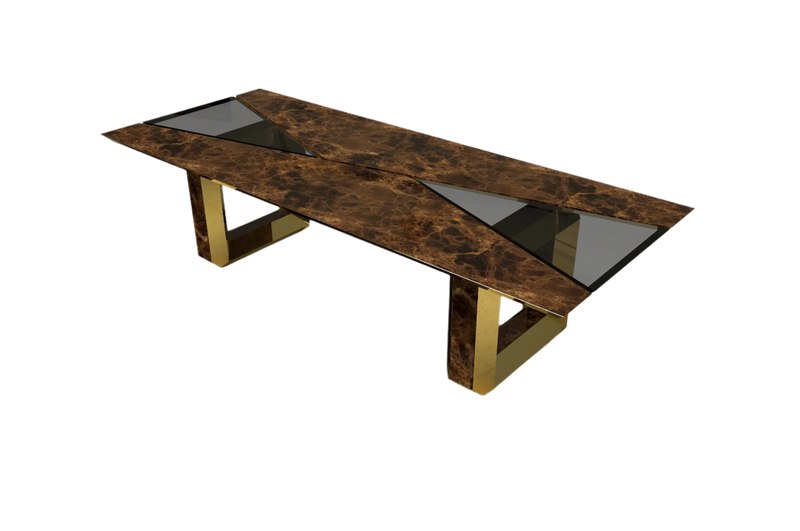Velouré Dining Table Armani Edition: Glass, High Gloss & Emperador Marble