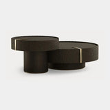 Dolmen Aura Coffee Table set in black oak with hand-carved scalloped edges and brushed brass