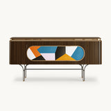 Mezzo Collection Bailey Sideboard, matte walnut wood, high gloss lacquered fronts, polished brass, black lacquered metal, available from Touched Interiors UK