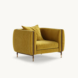 Mezzo Collection Barlow Armchair, Alhambra Jimena 15 fabric, matte walnut frame, polished brass, available from Touched Interiors UK
