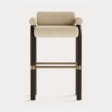 Dolmen Brenna Bar Chair in Designers Guild Riveau Snow FDG2443/32 fabric, black oak frame, aged brass details, second view