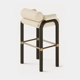 Dolmen Brenna Bar Chair in Designers Guild Riveau Snow FDG2443/32 fabric, black oak frame, aged brass details, fourth view