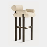 Dolmen Conley Bar Chair in Designers Guild Riveau Snow FDG2443/32 fabric, black oak frame, aged brass details