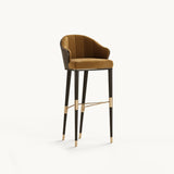 Mezzo Collection Ellis Bar Chair, Alhambra Jimena 05 and Designers Guild Vintage Espresso fabrics, matte black lacquer frame, polished brass, available from Touched Interiors UK