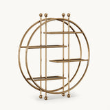 Mezzo Collection Golson Bookcase, matte walnut wood shelves, polished brass structure, available from Touched Interiors UK