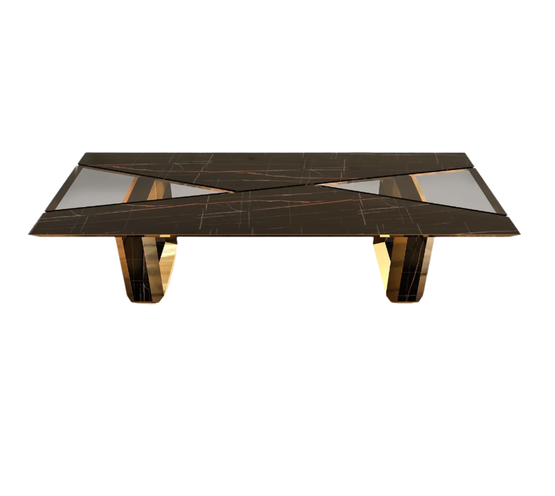 Velouré Dining Table Black Edition: Polished Brass & Noir Marble