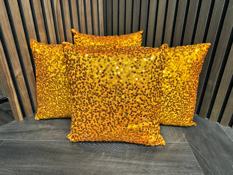 Orange Sequin Decorative Cushions (Set of 4) - Sold with Cushion Inserts