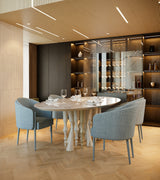 Zoe Dining Table, styled with matching seating