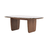 Laskasas Jeane Dining Table — White Marble Walnut Base