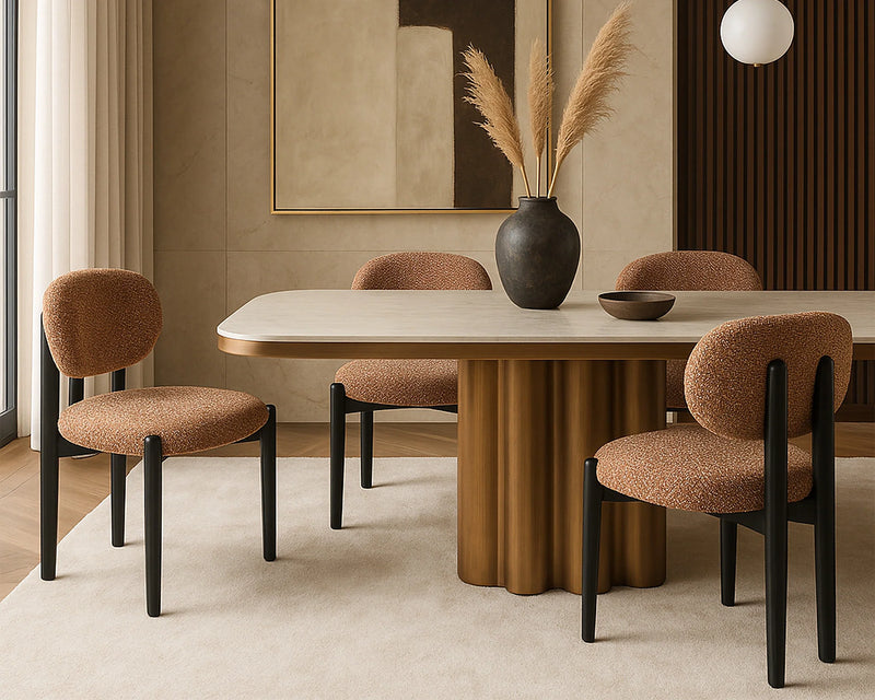 Inbthian Dining Table: Luxury Travertine Marble Effect