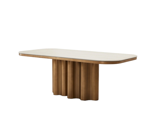 Inbthian Dining Table: Luxury Travertine Marble Effect