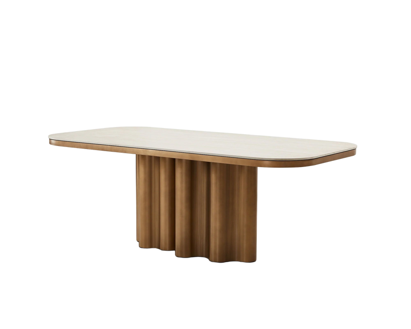 Inbthian Dining Table: Luxury Travertine Marble Effect