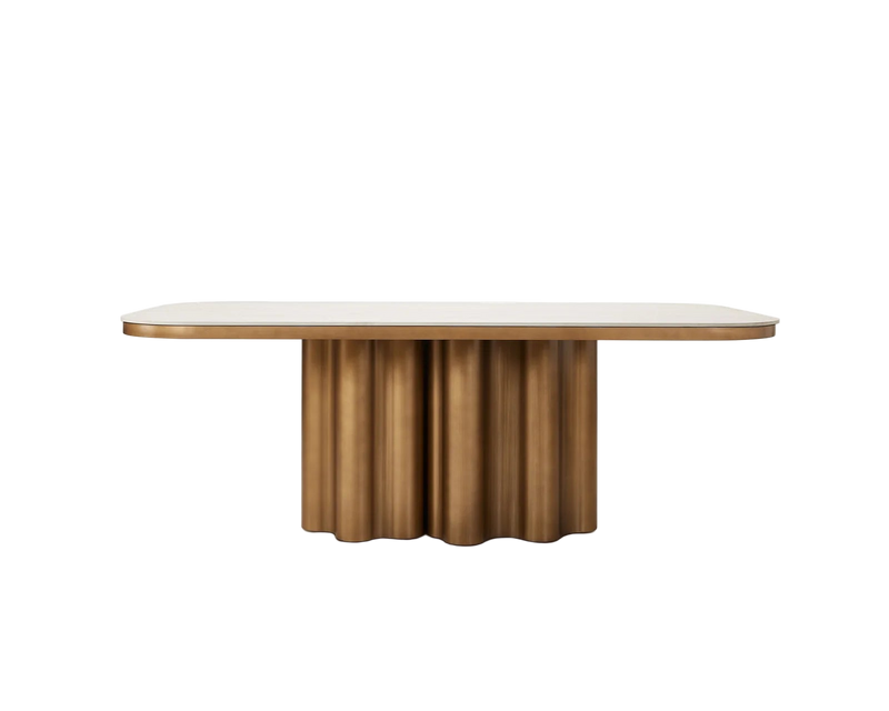 Inbthian Dining Table: Luxury Travertine Marble Effect