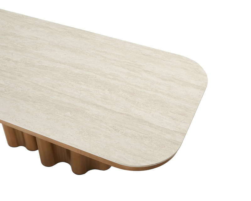 Inbthian Dining Table: Luxury Travertine Marble Effect
