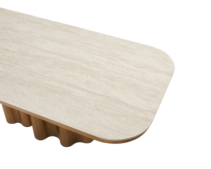 Inbthian Dining Table: Luxury Travertine Marble Effect