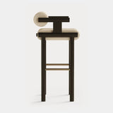 Dolmen Laguna Bar Chair in Designers Guild Riveau Snow FDG2443/32 fabric, black oak frame, aged brass details, third view