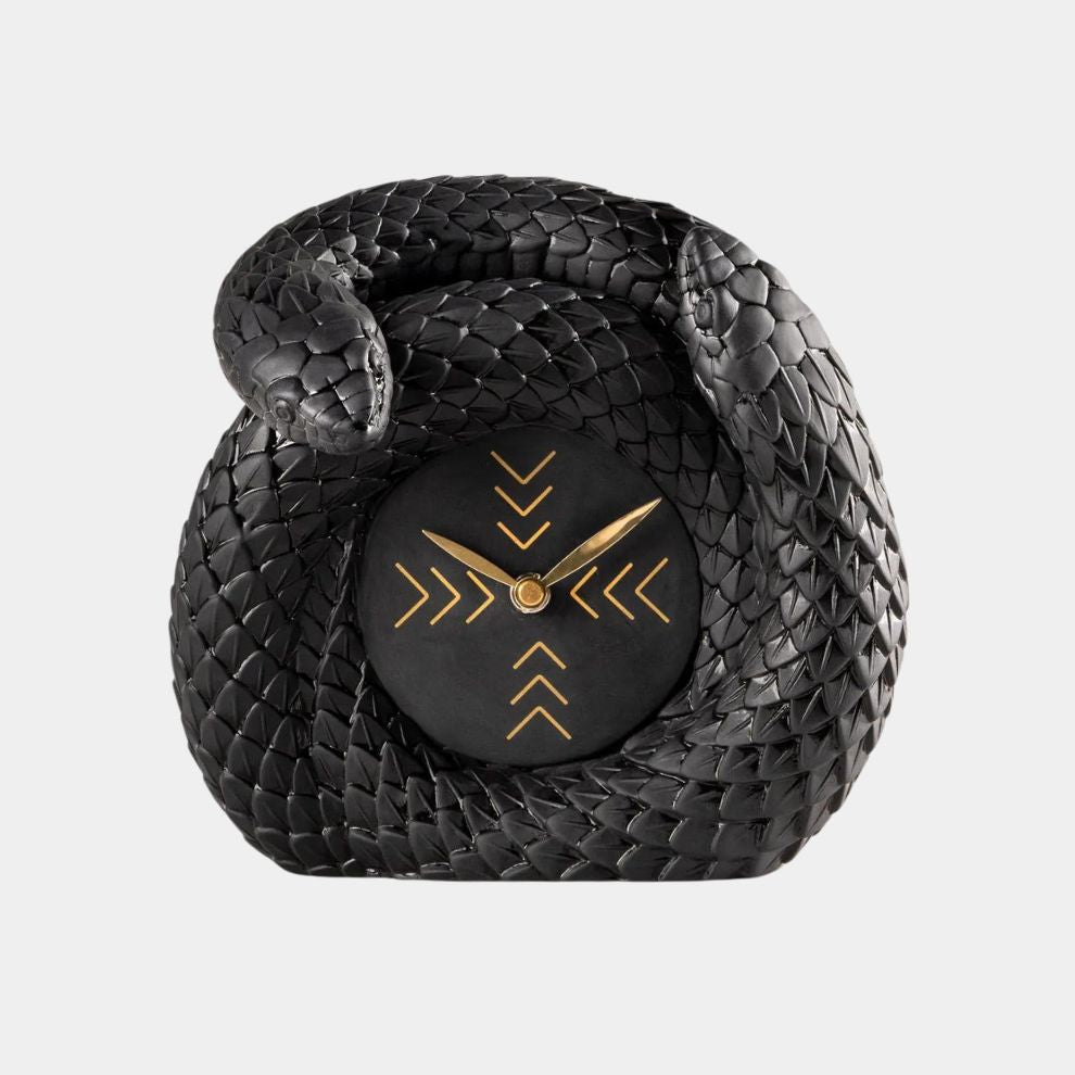 Luxury Matte Black Snake Clock With Gold Arms | Touched Interiors