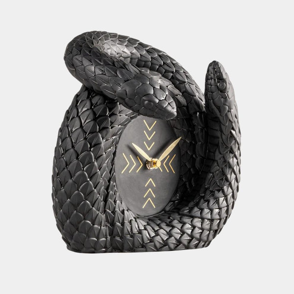 Luxury Matte Black Snake Clock With Gold Arms