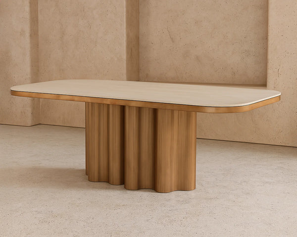Inbthian Dining Table: Luxury Travertine Marble Effect