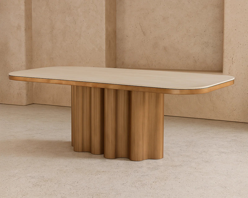 Inbthian Dining Table: Luxury Travertine Marble Effect