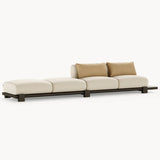 Dolmen Lynn Sofa in Nobilis Gary Beige Vapeur 10656-06 fabric, black oak base