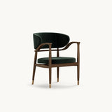 Mezzo Collection Mason Dining Chair, Alhambra Jimena 53 fabric, matte walnut frame, polished brass, available from Touched Interiors UK