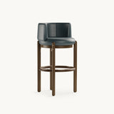 Mezzo Collection Matthew Bar Chair, Designers Guild Matara Nappa FDG2887/18 fabric, matte walnut frame, polished brass, available from Touched Interiors UK