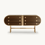 Mezzo Collection Moryson Sideboard, matte walnut wood, gold plated brass handles, available from Touched Interiors UK