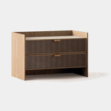 Coleccion Alexandra Roots Bedside Table in midnight ash with sand drawer fronts and Masai white top