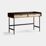 Coleccion Alexandra Roots Desk in midnight ash with sand drawer and chocolate leather handle