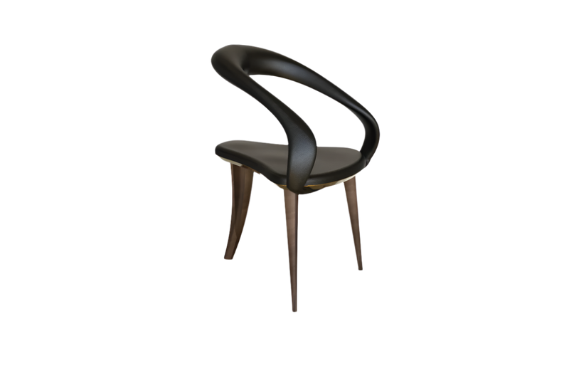 Jardin de Lune Dining Chair: Upholstered Black Leather and Solid Brass Polished