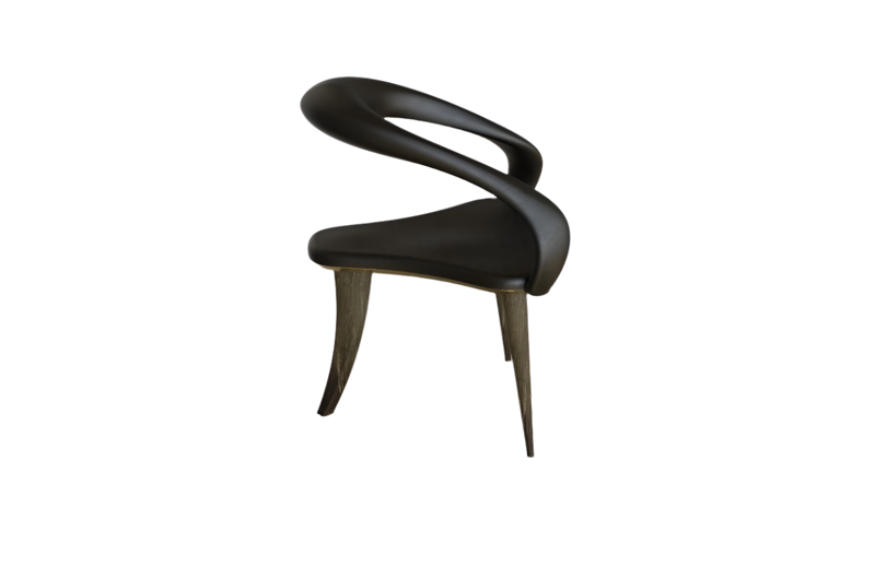 Jardin de Lune Dining Chair: Upholstered Black Leather and Solid Brass Polished