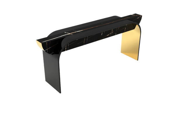 Ornée Noir Console Table: Luxury Marble & High Gloss Polished Brass
