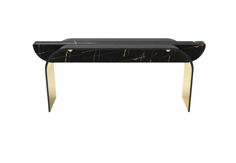 Ornée Noir Console Table: Luxury Marble & High Gloss Polished Brass