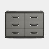 Coleccion Alexandra Traveler Chest of Drawers in leather 08 with light oak interior and stone grey leather accessories