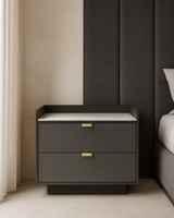 Saviour Bedside Table - White Marble & Anthracite/Grey Wash Oak