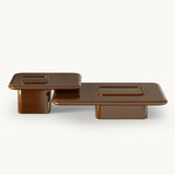 Mezzo Collection Stephen Centre Table, matte walnut, brushed brass and smoked glass, available from Touched Interiors UK