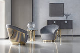 Giorgio Collection Charisma Swivel Armchair in grey velvet with a light gold chrome back, room setting 1