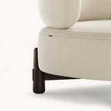 Dolmen Tetris Armchair in Designers Guild Kinmel Chalk FDG3006/10 fabric, black oak base, fourth view