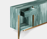 Sustainable Luxury: Strata Sideboard with Textured Eucalyptus Veneer and Aged Brass Accents.