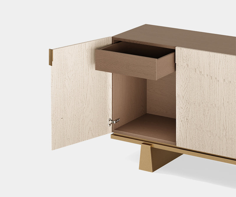 The Private Label Cliff Sideboard: Modern Majesty in Textured Oak Veneer & Aged Brass