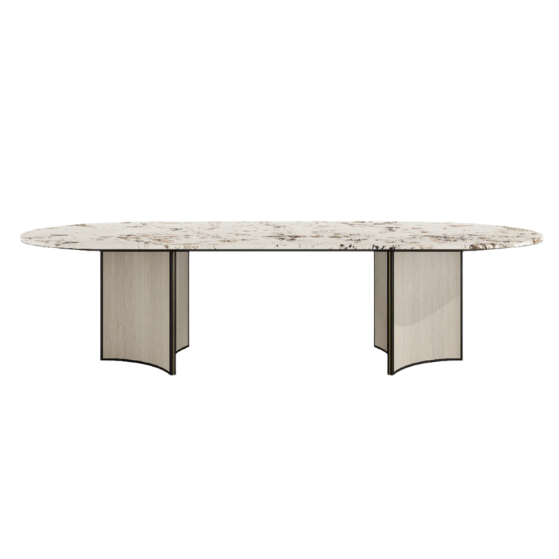Trésor Luxury Natural Stone Top Dining Table & Antique Brass 