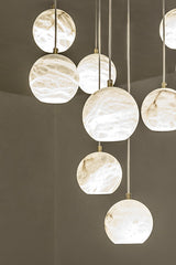 United Alabaster Rain Balls Pendant Light in natural alabaster spheres